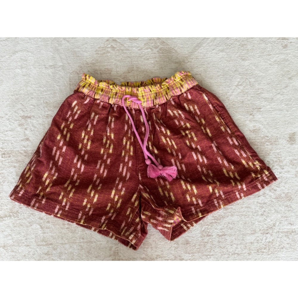Aerie Womens XS Burgundy Pink Ikat Cotton Tassel Drawstring Boho Summer Shorts